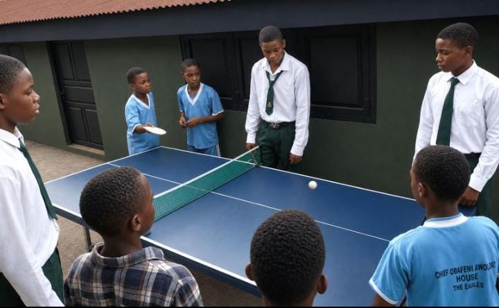 Students playing table tennis in the school compound